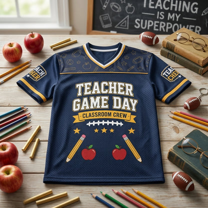 Personalized Teacher Game Day Football Jersey - Custom Name Classroom Crew School Spirit Shirt