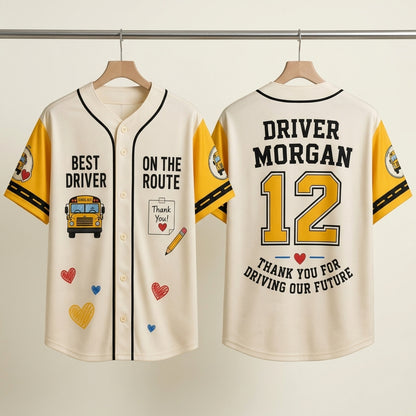 Personalized School Bus Driver Baseball Jersey - Custom Name & Number Appreciation Gift - Breathable Athletic Shirt
