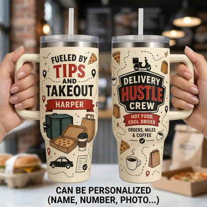 Personalized Delivery Driver 40oz Tumbler with Handle - Custom Hustle Crew Name Gift