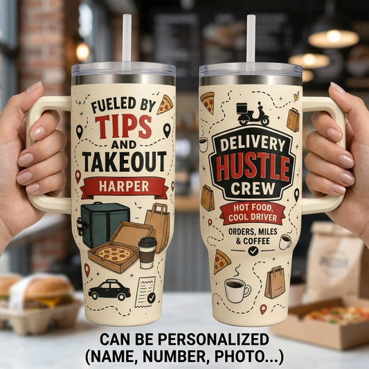 Personalized Delivery Driver 40oz Tumbler with Handle - Custom Hustle Crew Name Gift