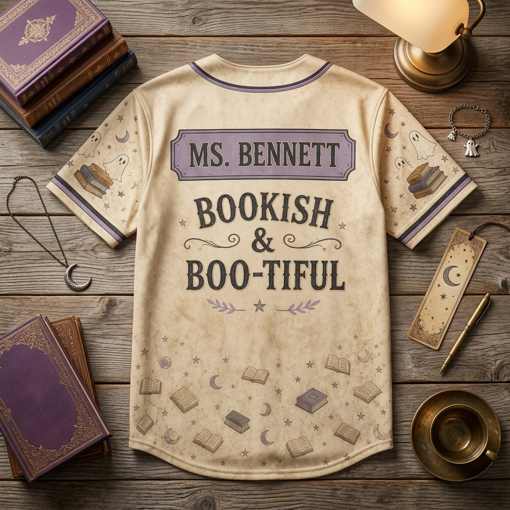 Personalized Ghost Book Club Baseball Jersey - Custom Name Spooky Bookish & Boo-tiful Shirt for Librarians and Teachers