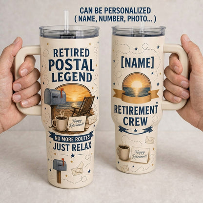 Personalized Retired Postal Legend 40oz Tumbler with Handle - Custom Name Mail Carrier Retirement Gift