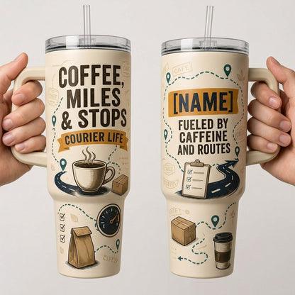Personalized Delivery Driver 40oz Tumbler with Handle - Custom Name Courier Life Gift