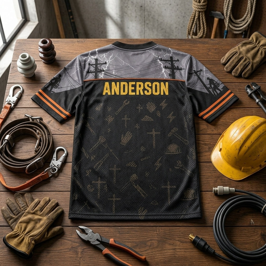 Personalized Storm Crew Lineman Football Jersey - Custom Name Utility Worker Mesh Athletic Apparel - football jersey product view 5