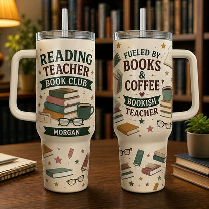 Personalized Reading Teacher Book Club 40oz Tumbler with Handle, Custom Bookish Gift for Teachers