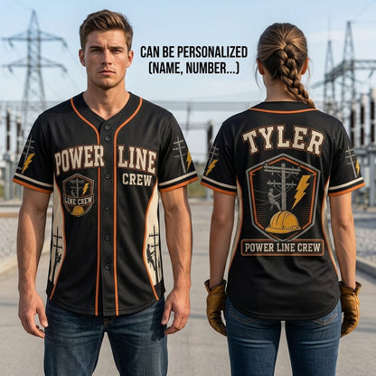 Personalized Power Line Crew Baseball Jersey - Custom Name Lineman Utility Worker Gift Shirt