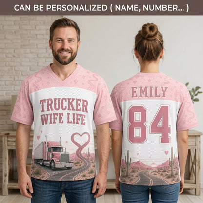 Personalized Trucker Wife Life Football Jersey - Custom Name & Number Pink Mesh Desert Western Jersey