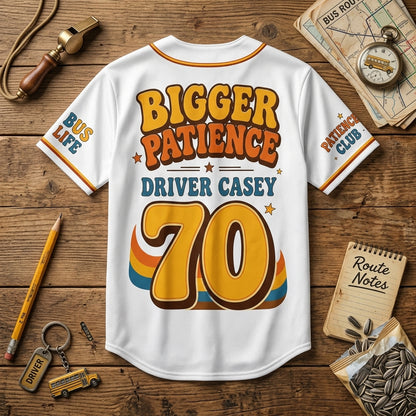 Personalized School Bus Driver Baseball Jersey - Custom Name and Number Tiny Humans Big Yellow Bus Gift