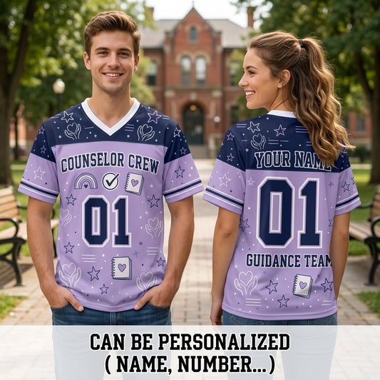 Personalized Counselor Crew Mesh Football Jersey - Custom Name Guidance Team School Apparel