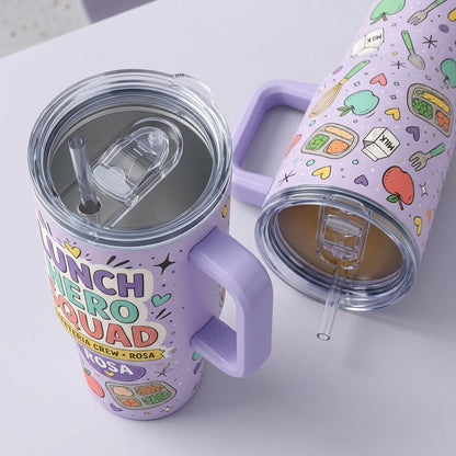 Personalized Lunch Hero Squad 40oz Tumbler with Handle, Custom Name Cafeteria Crew Gift for School Lunch Ladies