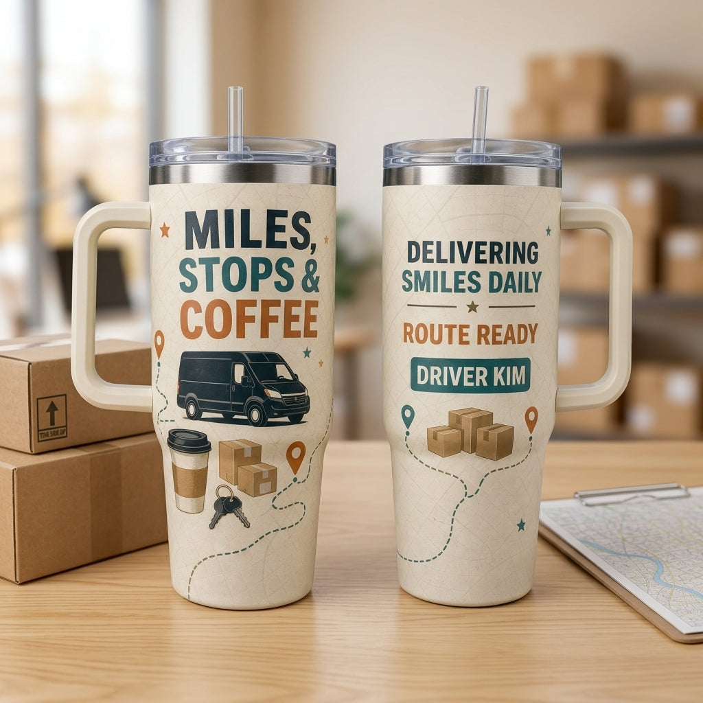 Personalized Delivery Driver 40oz Tumbler with Handle - Custom Name Route Ready Courier Gift