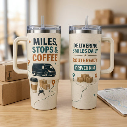 Personalized Delivery Driver 40oz Tumbler with Handle - Custom Name Route Ready Courier Gift