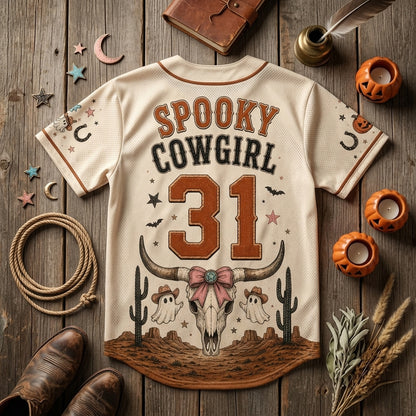 Personalized Spooky Cowgirl Ghost Rodeo Club Baseball Jersey - Custom Name & Number Halloween Western Outfit product view 5