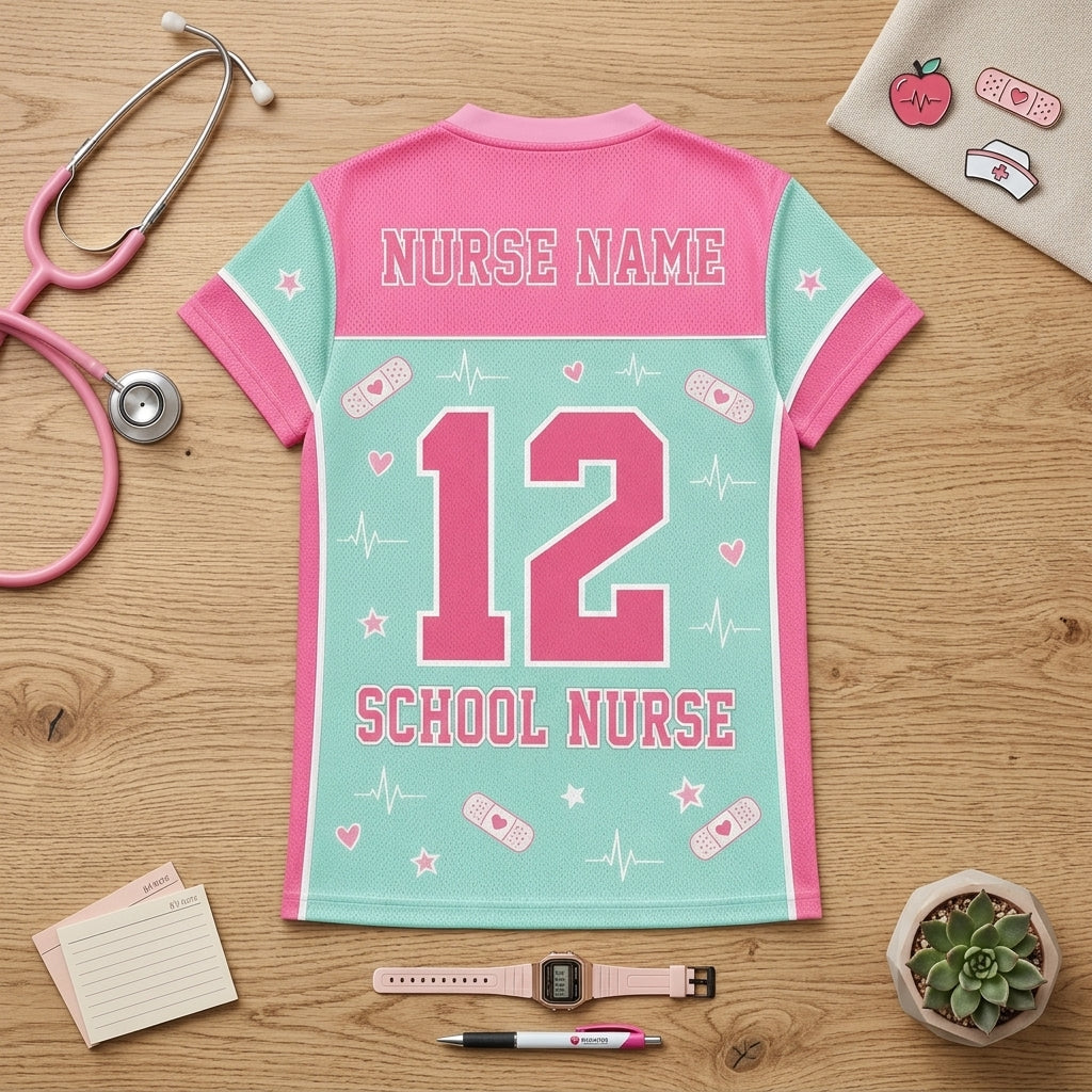 Personalized School Nurse Mesh Football Jersey - Custom Care Team Healthcare Spirit Shirt for Pediatric Nurses