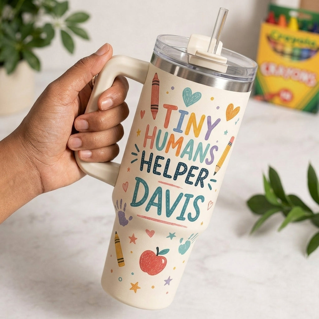 Personalized Paraprofessional 40oz Tumbler with Handle - Custom Tiny Humans Helper Gift