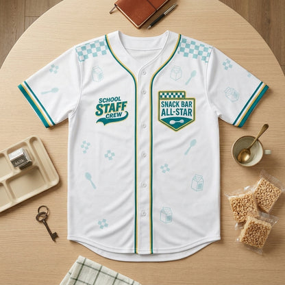 Personalized School Staff Crew Baseball Jersey - Custom Snack Bar All-Star Cafeteria Team Uniform