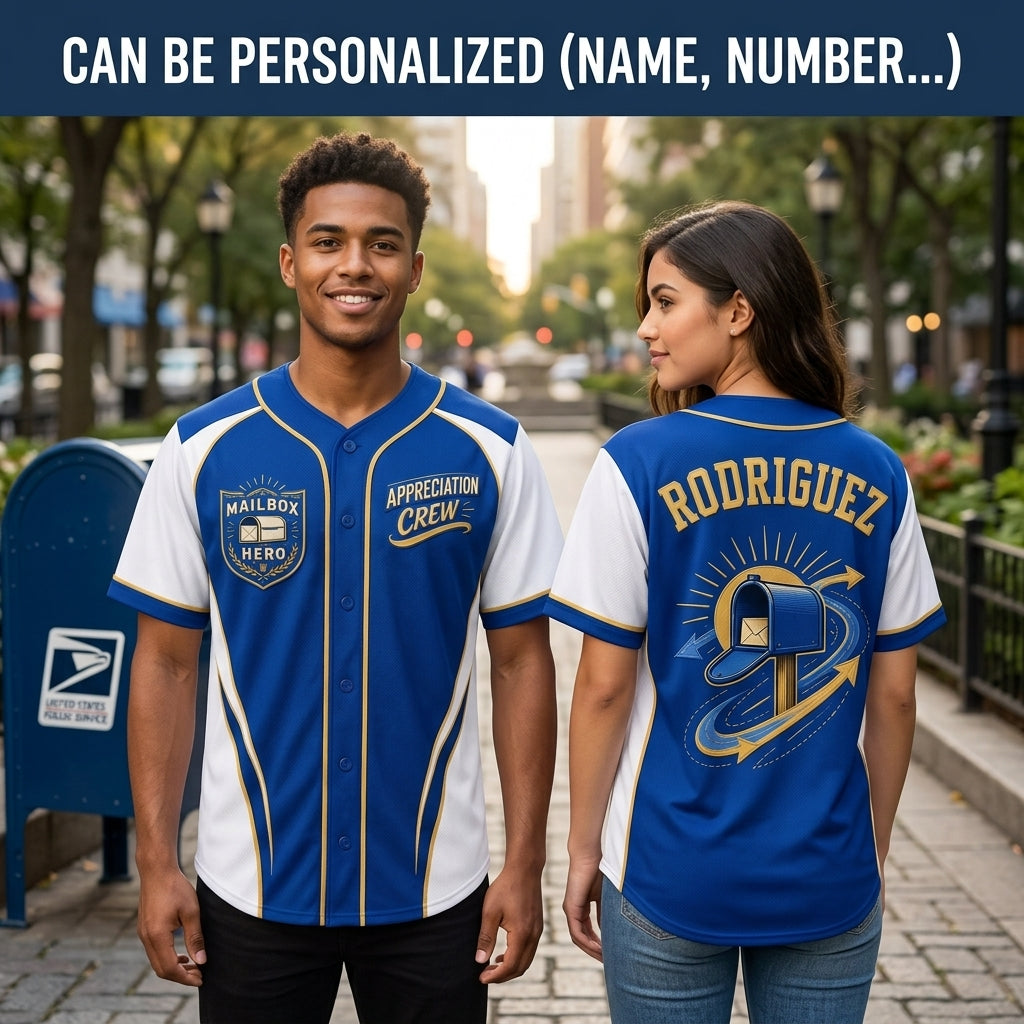 Personalized Mail Carrier Baseball Jersey - Custom Name Mailbox Hero Appreciation Crew Shirt