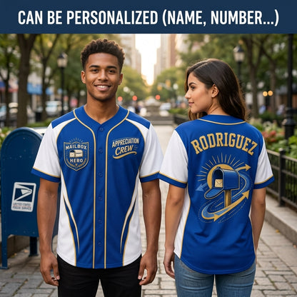 Personalized Mail Carrier Baseball Jersey - Custom Name Mailbox Hero Appreciation Crew Shirt