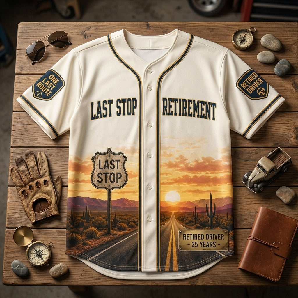 Personalized Driver Retirement Baseball Jersey - Custom Name & Years of Service Last Stop Gift