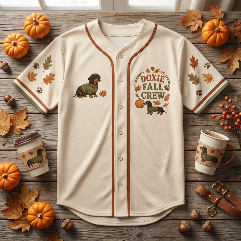 Personalized Pumpkin Spice Dachshund Baseball Jersey - Doxie Mom Fall Crew Autumn Shirt