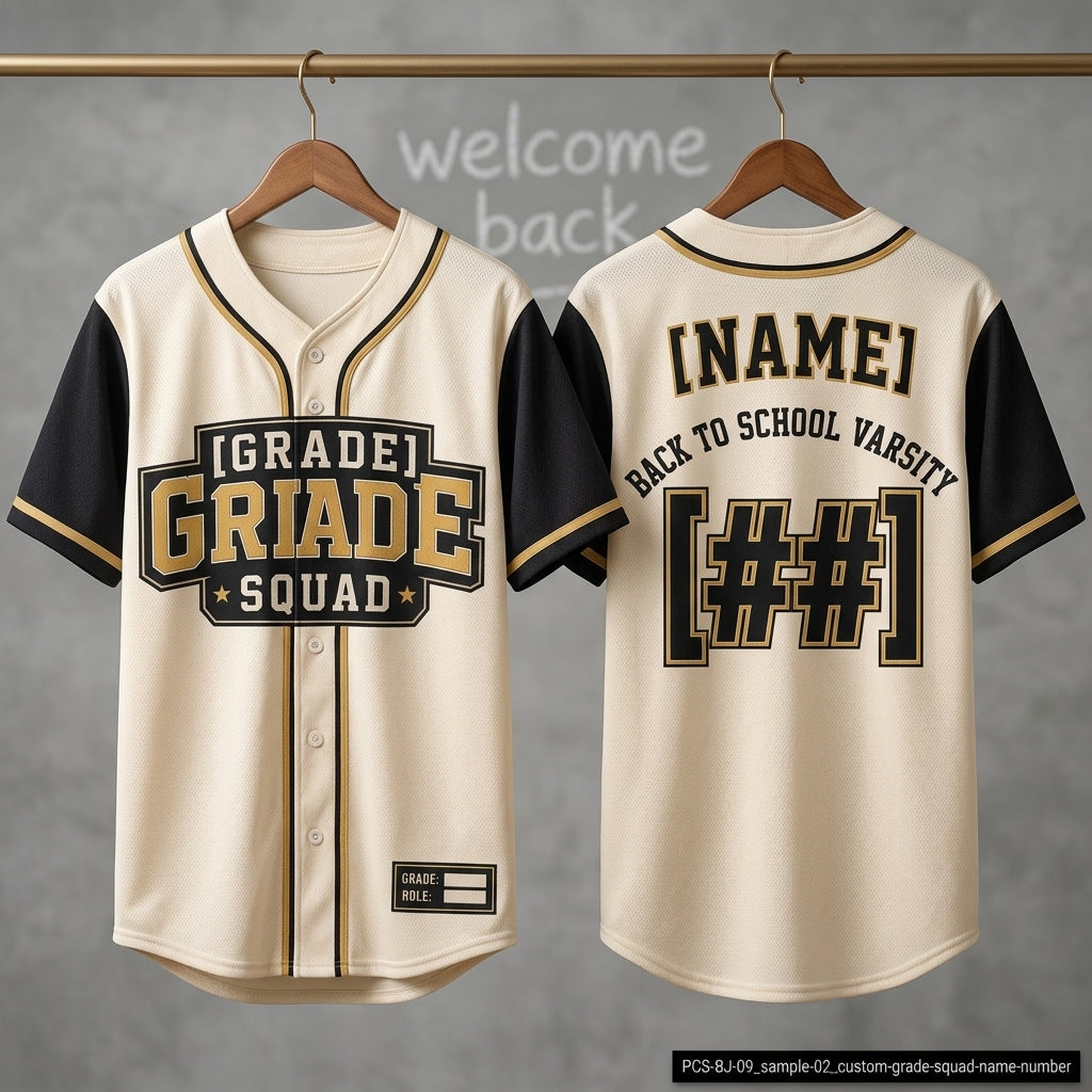 Personalized Back to School Grade Squad Baseball Jersey - Custom Varsity Name & Number Shirt