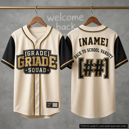 Personalized Back to School Grade Squad Baseball Jersey - Custom Varsity Name & Number Shirt