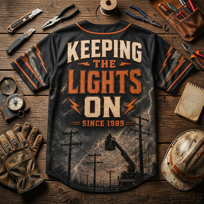 Personalized Lineman Baseball Jersey - Custom Power Line Worker Shirt - Keeping The Lights On Gift for Utility Workers
