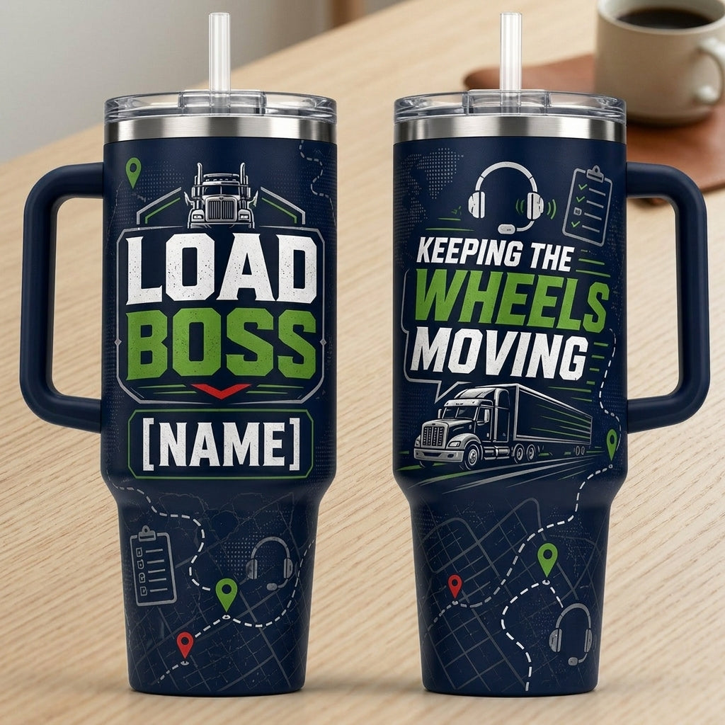 Personalized Load Boss 40oz Tumbler with Handle - Custom Name Trucker and Dispatcher Gift - 40oz tumbler mockup 2