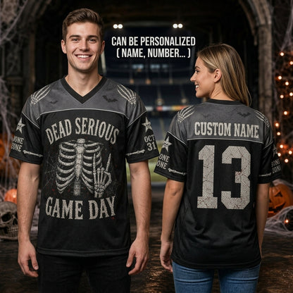 Personalized Dead Serious Game Day Halloween Football Jersey - Custom Name & Number Skeleton Mesh Jersey