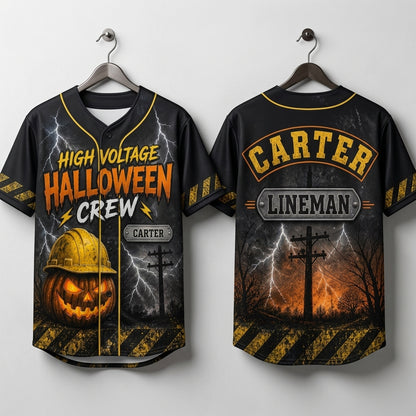 Personalized Lineman High Voltage Halloween Crew Baseball Jersey - Custom Name Electrician Gift