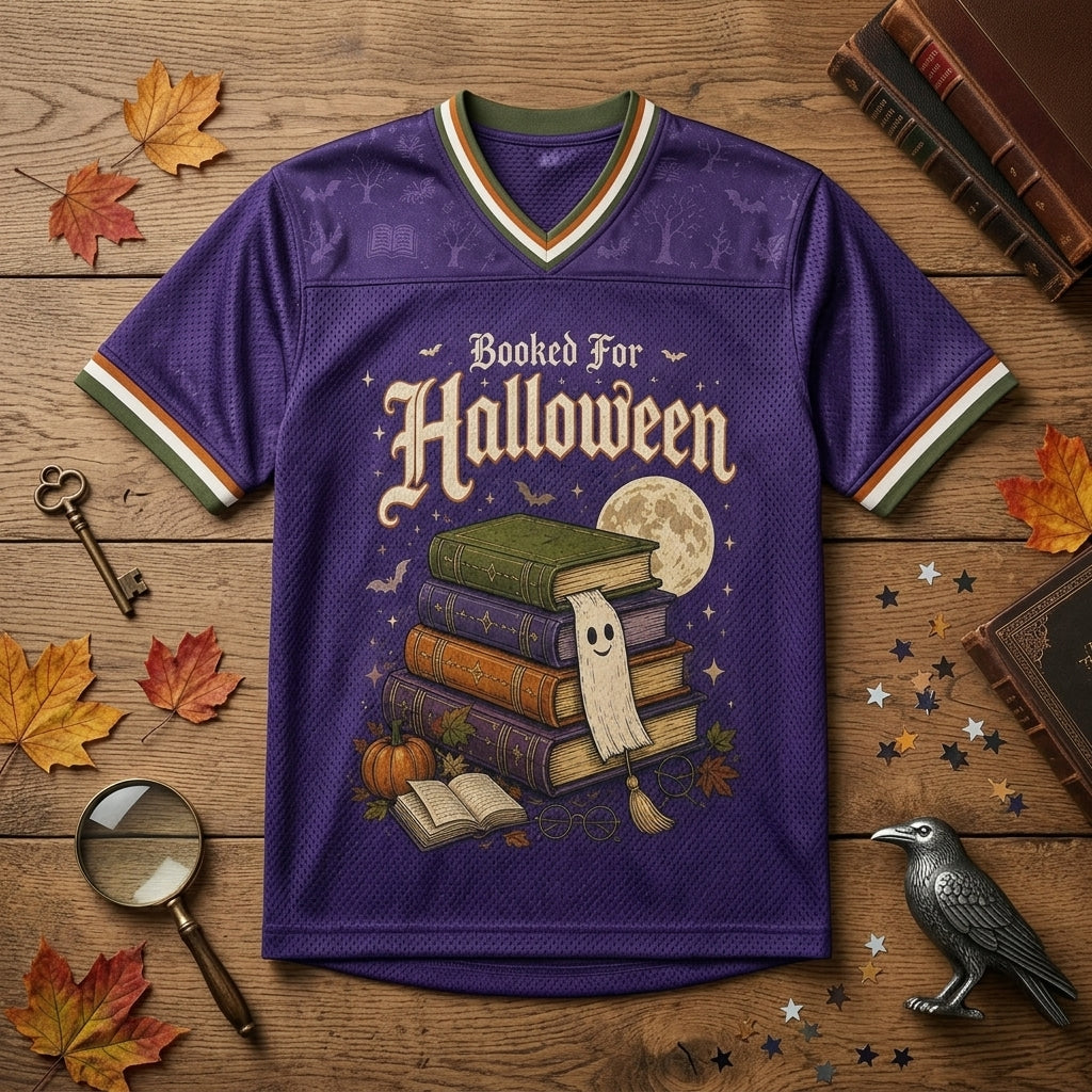 Personalized Booked For Halloween Football Jersey - Custom Name & Number Librarian Teacher Spooky Sporty Shirt