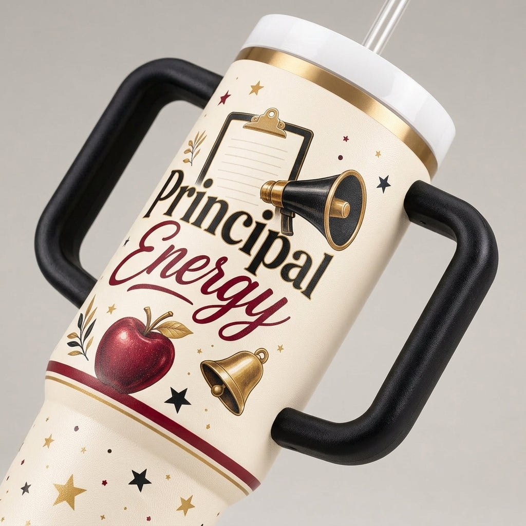 Personalized Principal Energy 40oz Tumbler with Handle - Custom Name School Principal Appreciation Gift