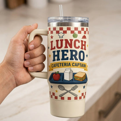 Personalized Lunch Hero 40oz Tumbler with Handle - Custom Name Cafeteria Captain Gift product view 4