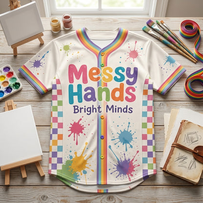 Personalized Art Room Crew Baseball Jersey - Messy Hands Bright Minds Custom Name Teacher Gift
