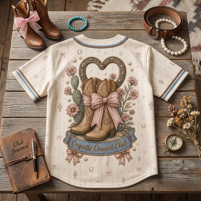 Personalized Coquette Cowgirl Club Baseball Jersey - Custom Name Western Aesthetic Cowgirl Boots & Bows