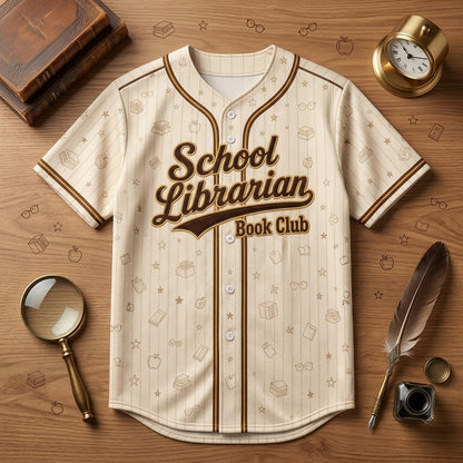 Personalized School Librarian Book Club Baseball Jersey - Custom Name and Number Teacher Gift