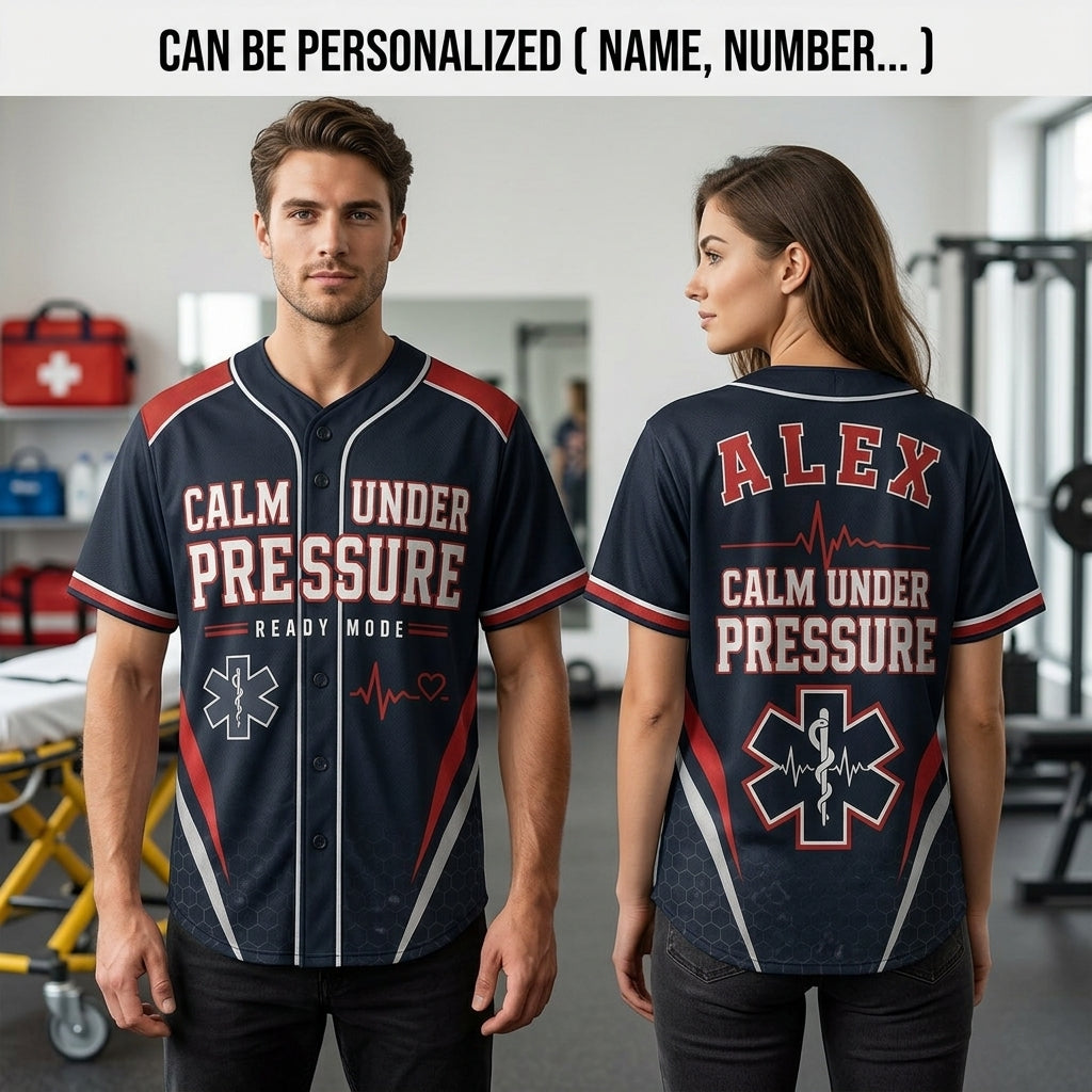Personalized EMS Paramedic Baseball Jersey - Custom Name Calm Under Pressure First Responder Athletic Shirt