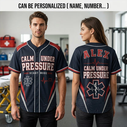 Personalized EMS Paramedic Baseball Jersey - Custom Name Calm Under Pressure First Responder Athletic Shirt