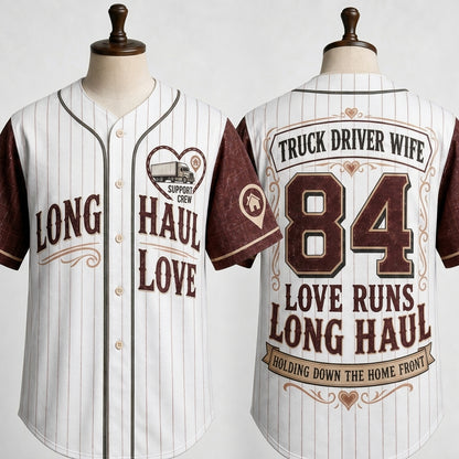 Personalized Trucker Wife Baseball Jersey - Custom Name & Number Long Haul Love Gift