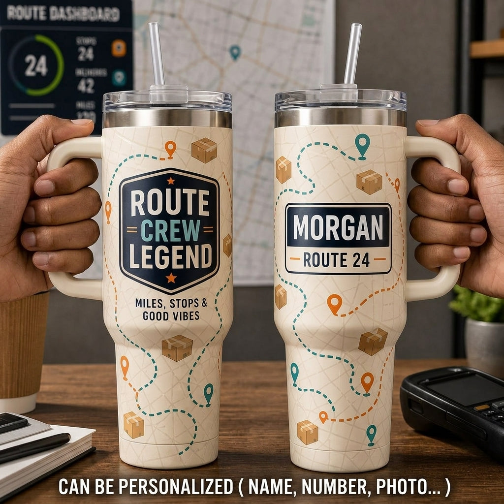 Personalized Route Crew Legend 40oz Tumbler with Handle - Custom Delivery Driver Gift