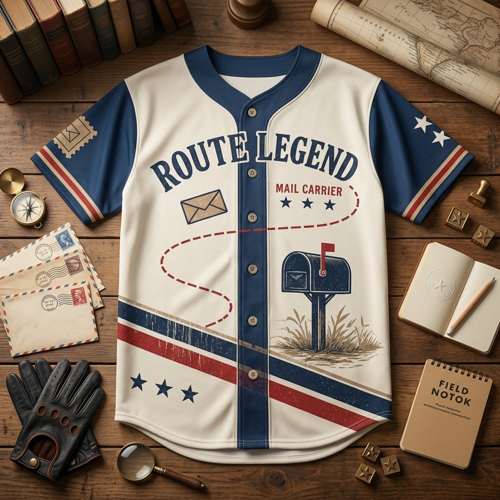 Personalized Route Legend Mail Carrier Baseball Jersey - Custom Year Delivering Smiles Postal Worker Gift