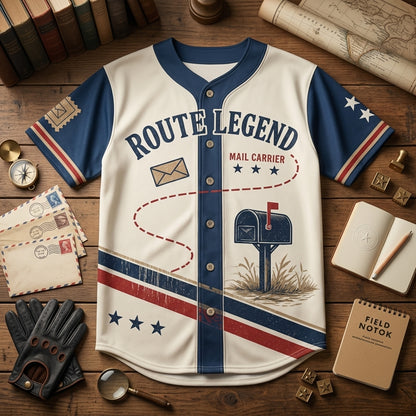 Personalized Route Legend Mail Carrier Baseball Jersey - Custom Year Delivering Smiles Postal Worker Gift
