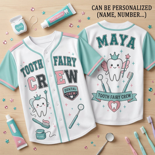 Personalized Tooth Fairy Crew Baseball Jersey - Custom Name Gift for Dental Hygienists and Dentists