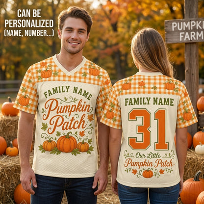 Personalized Family Pumpkin Patch Football Jersey - Custom Name & Number Fall Autumn Thanksgiving Team Shirt