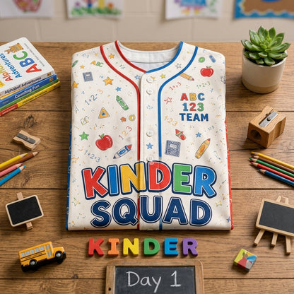 Personalized Kindergarten Teacher Baseball Jersey - Custom Name Kinder Squad School Spirit Gift