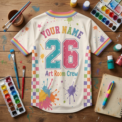 Personalized Art Room Crew Baseball Jersey - Messy Hands Bright Minds Custom Name Teacher Gift