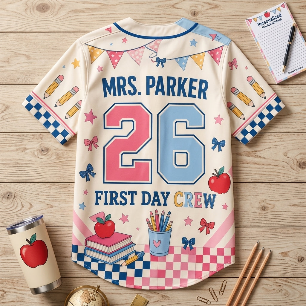 Personalized Teacher Baseball Jersey - Custom First Day Ready Back to School Crew Shirt for Educators