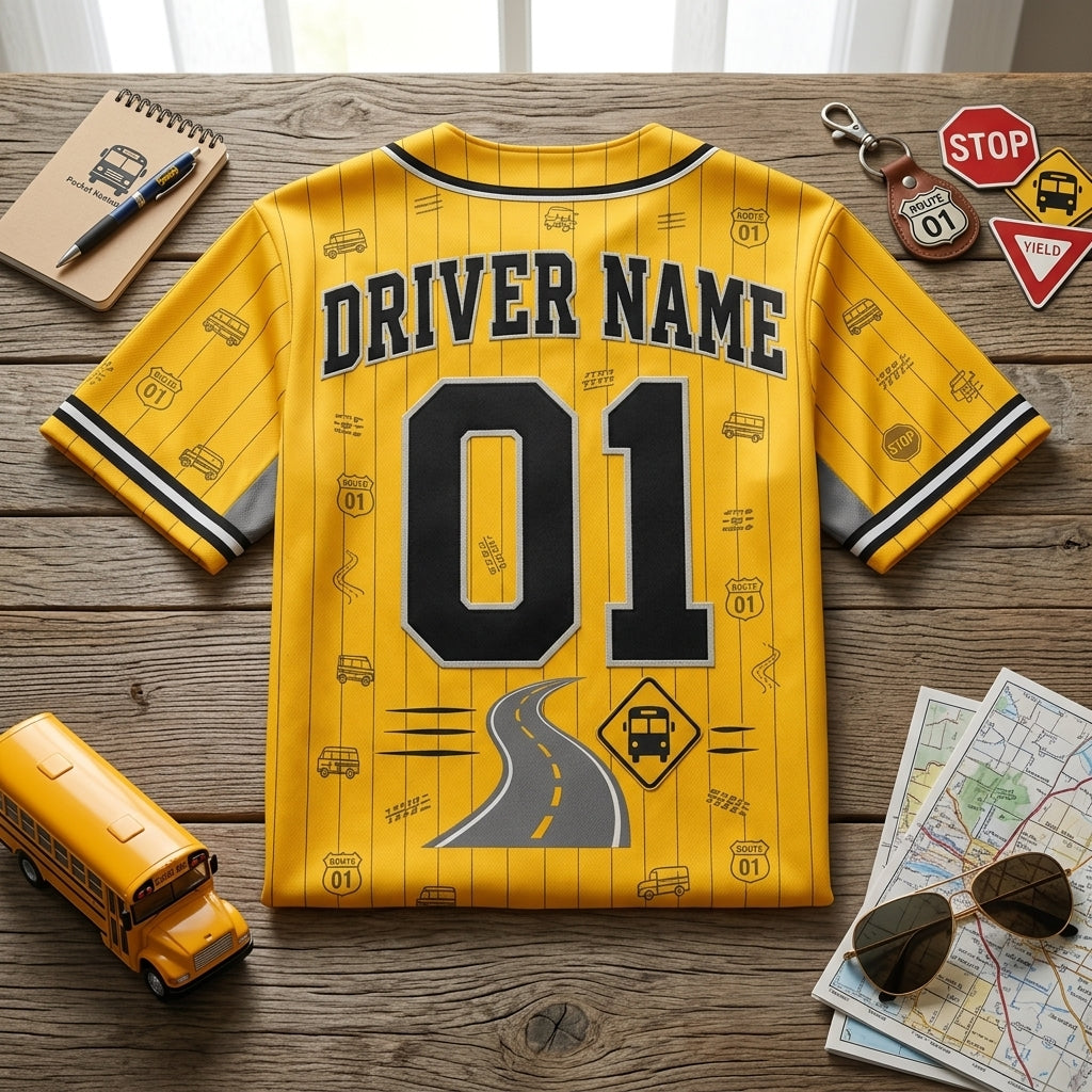 Personalized School Bus Driver Yellow Baseball Jersey - Custom Name and Number Gift for Drivers