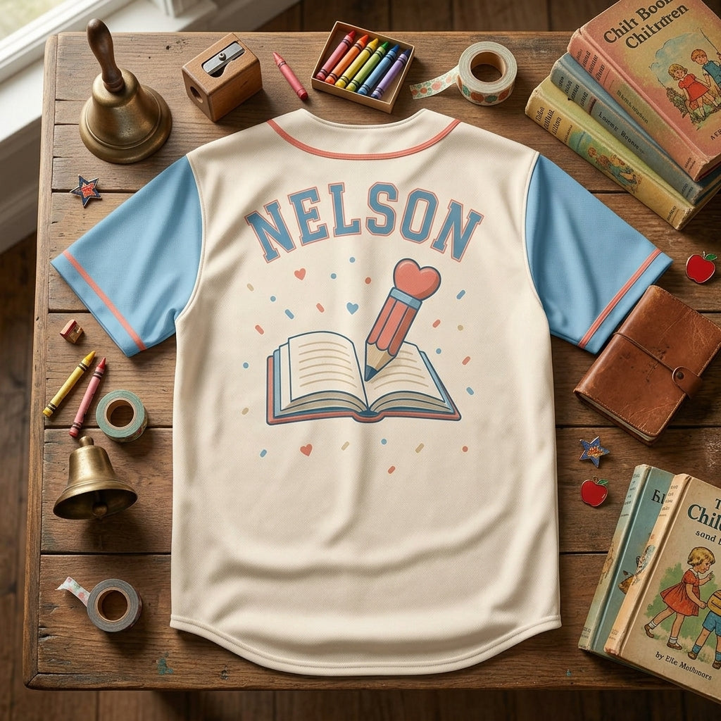 Personalized Classroom Helper Baseball Jersey - Custom Name Heart Team Teacher Gift