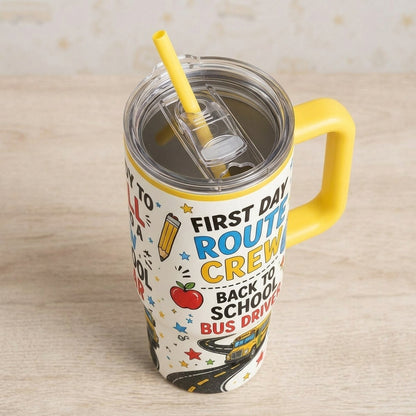 School Bus Driver 40oz Tumbler with Handle - Back to School Route Crew Appreciation Gift